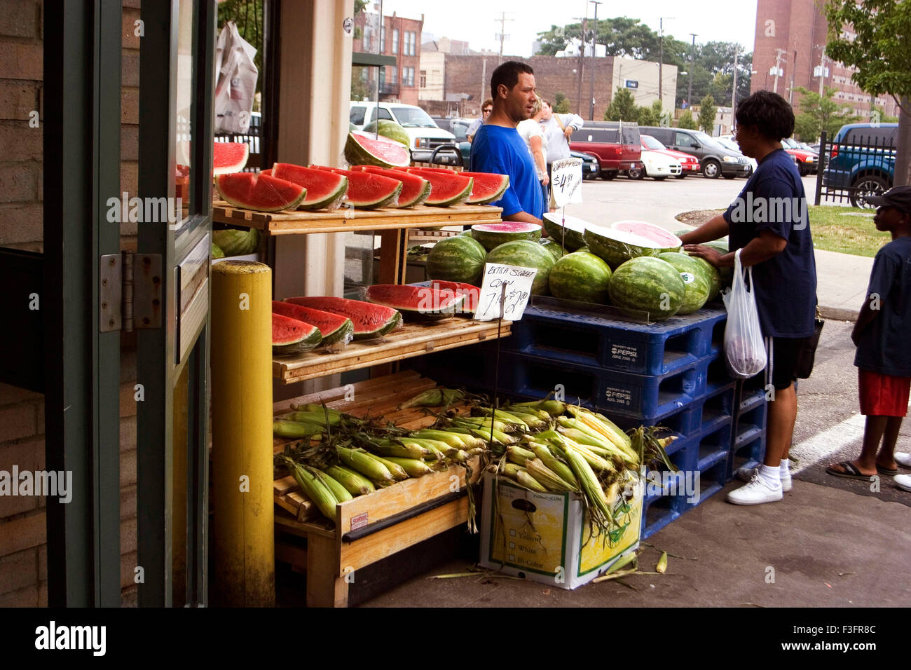 Wassermelone Obst Verkäufer, Denver, Colorado, USA, Vereinigte Staaten von Amerika, US, Vereinigte Staaten, Amerika, Amerikaner Stockfoto