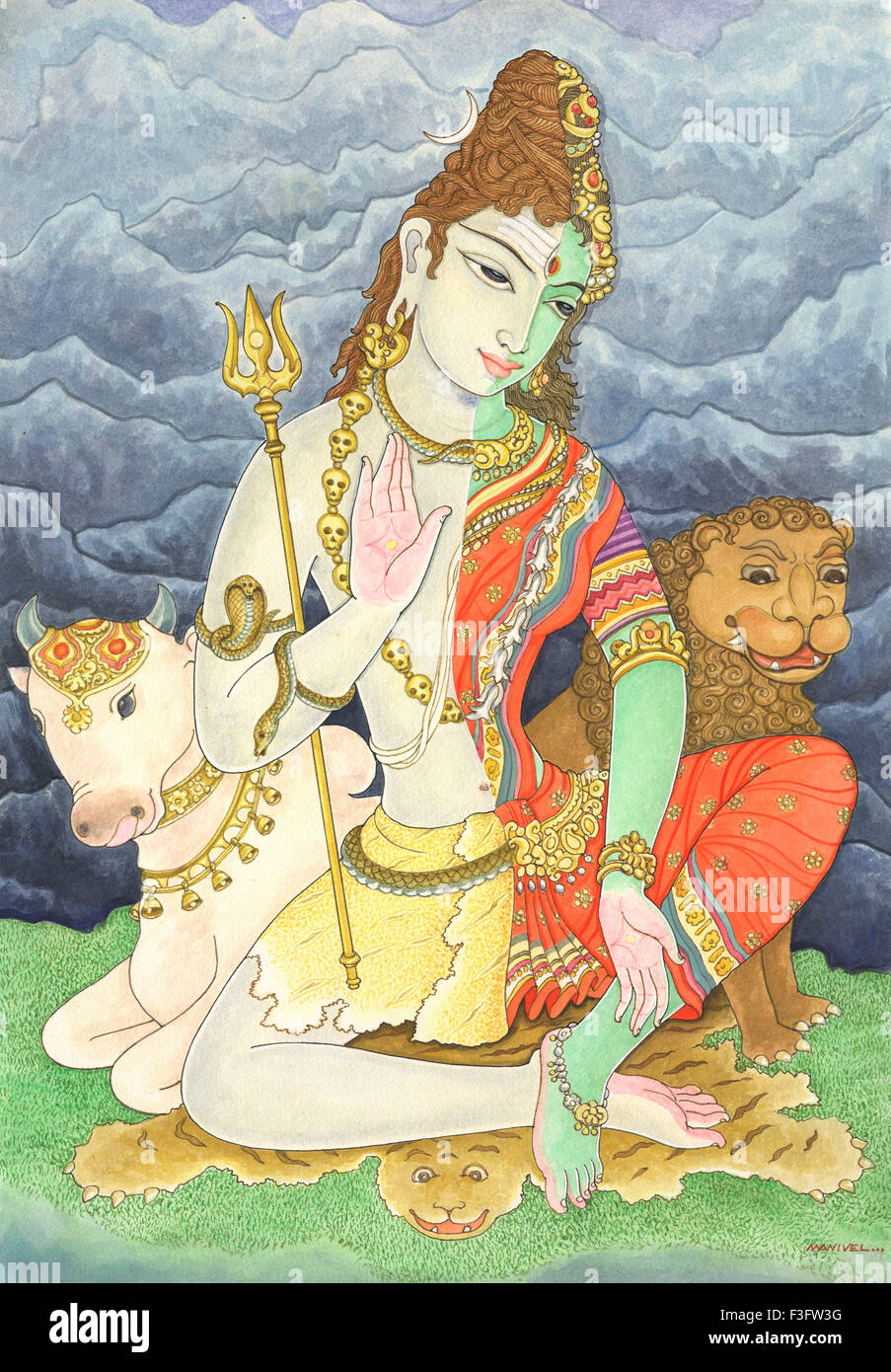 Ardhanarishwara ist ein zusammengesetzter androgyne Form des hinduistischen Gottes Shiva und seiner Gemahlin Parvati Stockfoto