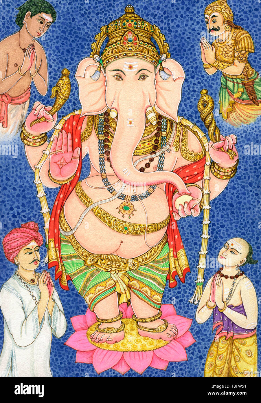 Ganesha; 10 Fragen; Schlinge; Gottesdienst; Goad; Frucht; hinduistischen Glauben Hinduismus Kunst Künstler Manivelu Himalaya-Kunstakademie Stockfoto Ganesha; 10 Fragen; Schlinge; Gottesdienst; Goad; Frucht; hinduistischen Glauben Hinduismus Kunst Künstler Manivelu Himalaya-Kunstakademie Stockfoto
