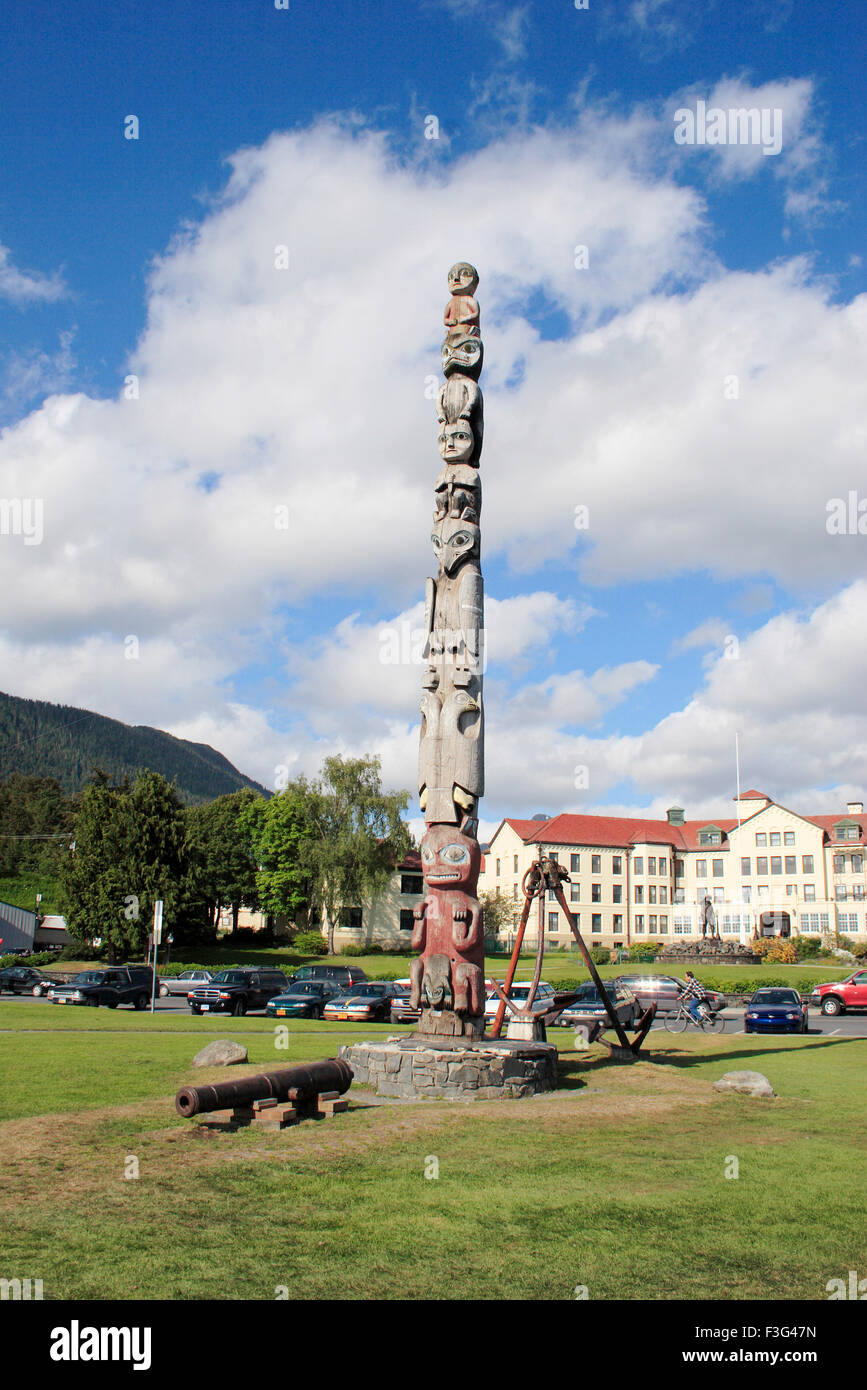 Totem Pole; Sitka; Alaska; Vereinigte Staaten von Amerika Vereinigte Staaten von Amerika Stockfoto