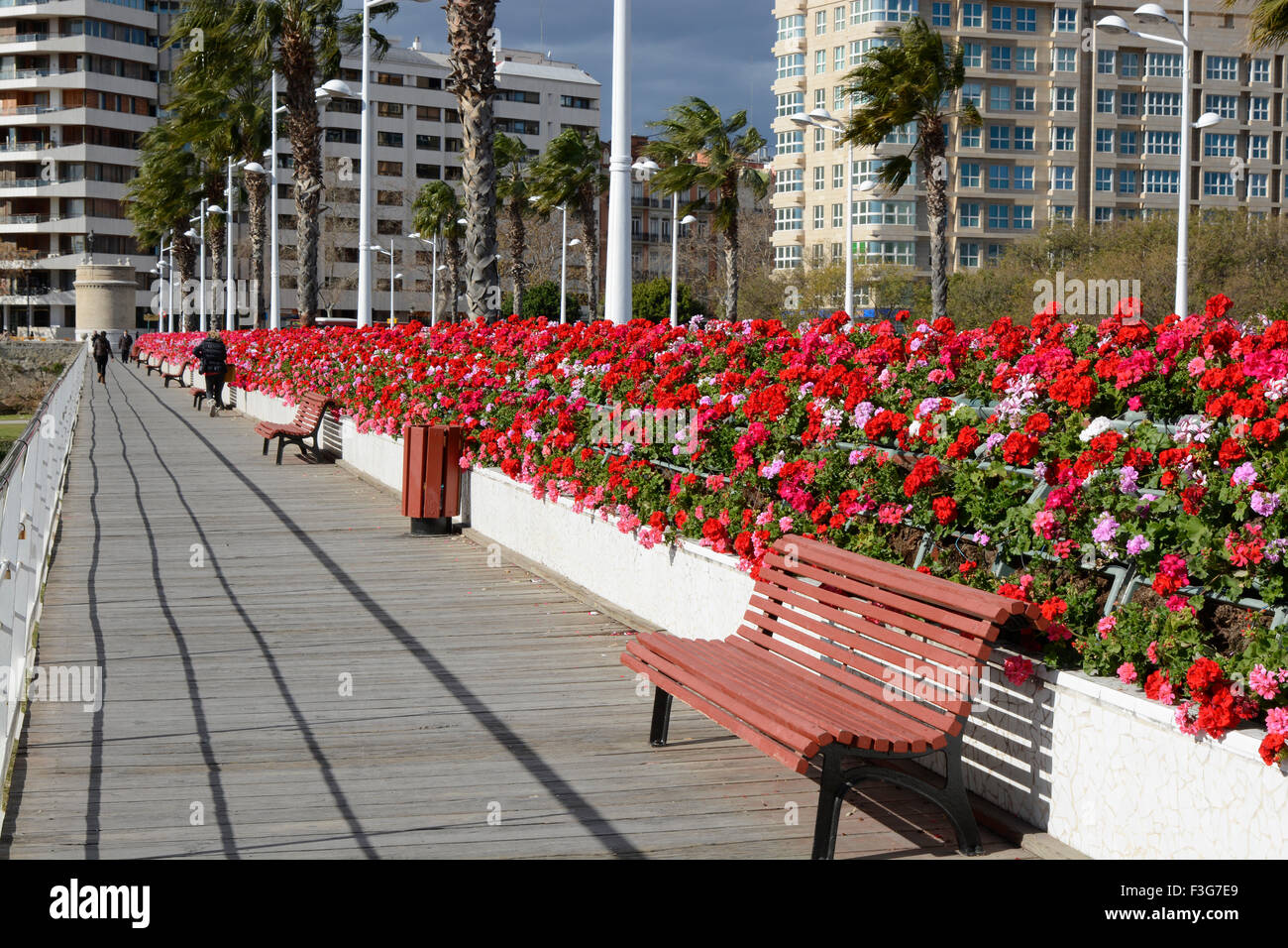 Puente de Las Flores, die Brücke der Blumen in Valencia, Spanien. Mit Menschen zu Fuß auf sie. Stockfoto