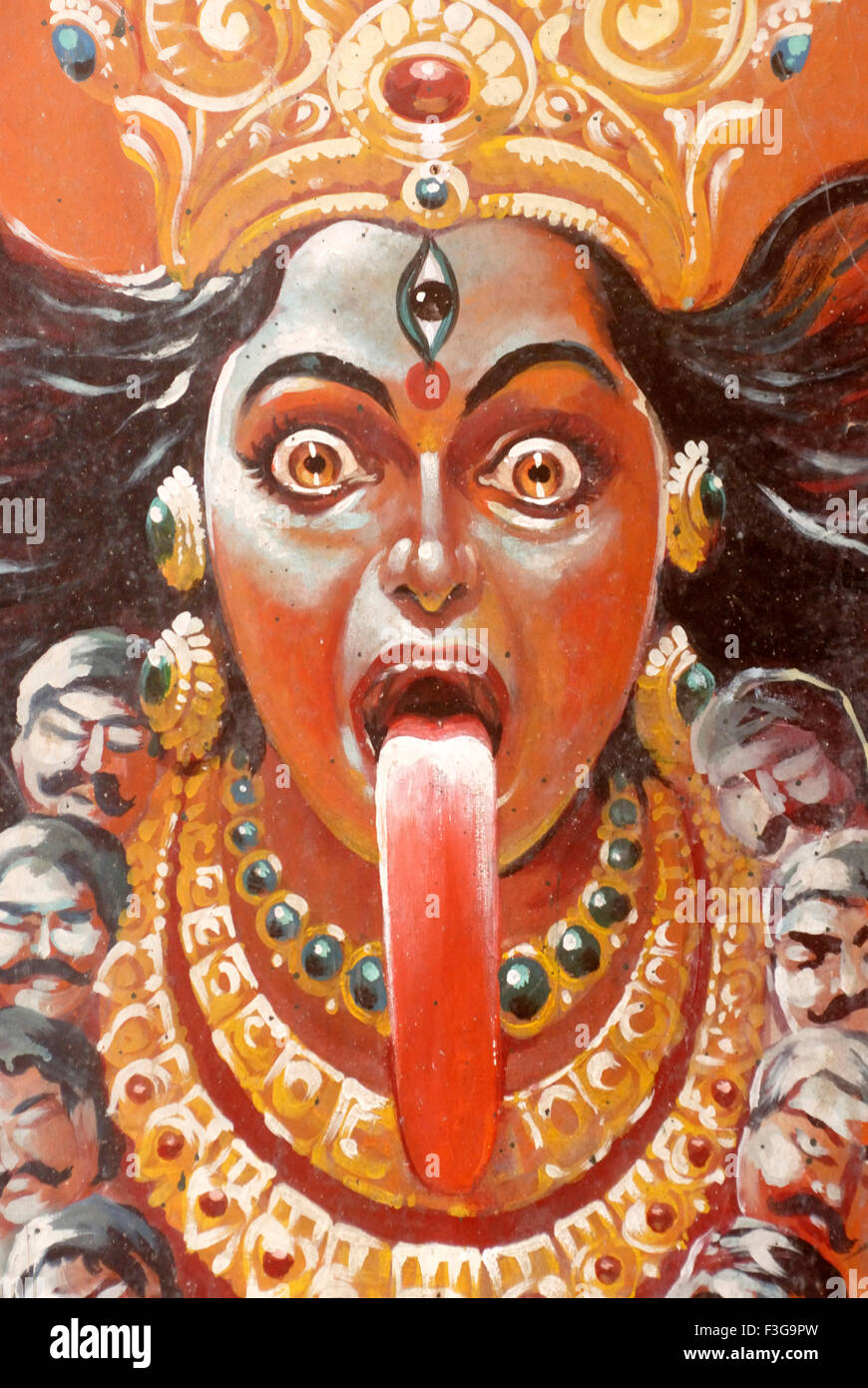 Sehr wütend erschreckendes Gesicht Göttin Durga Malerei tausend Pillared Museumshalle Shree Meenakshi Sundareswarar Tempel Madurai Stockfoto