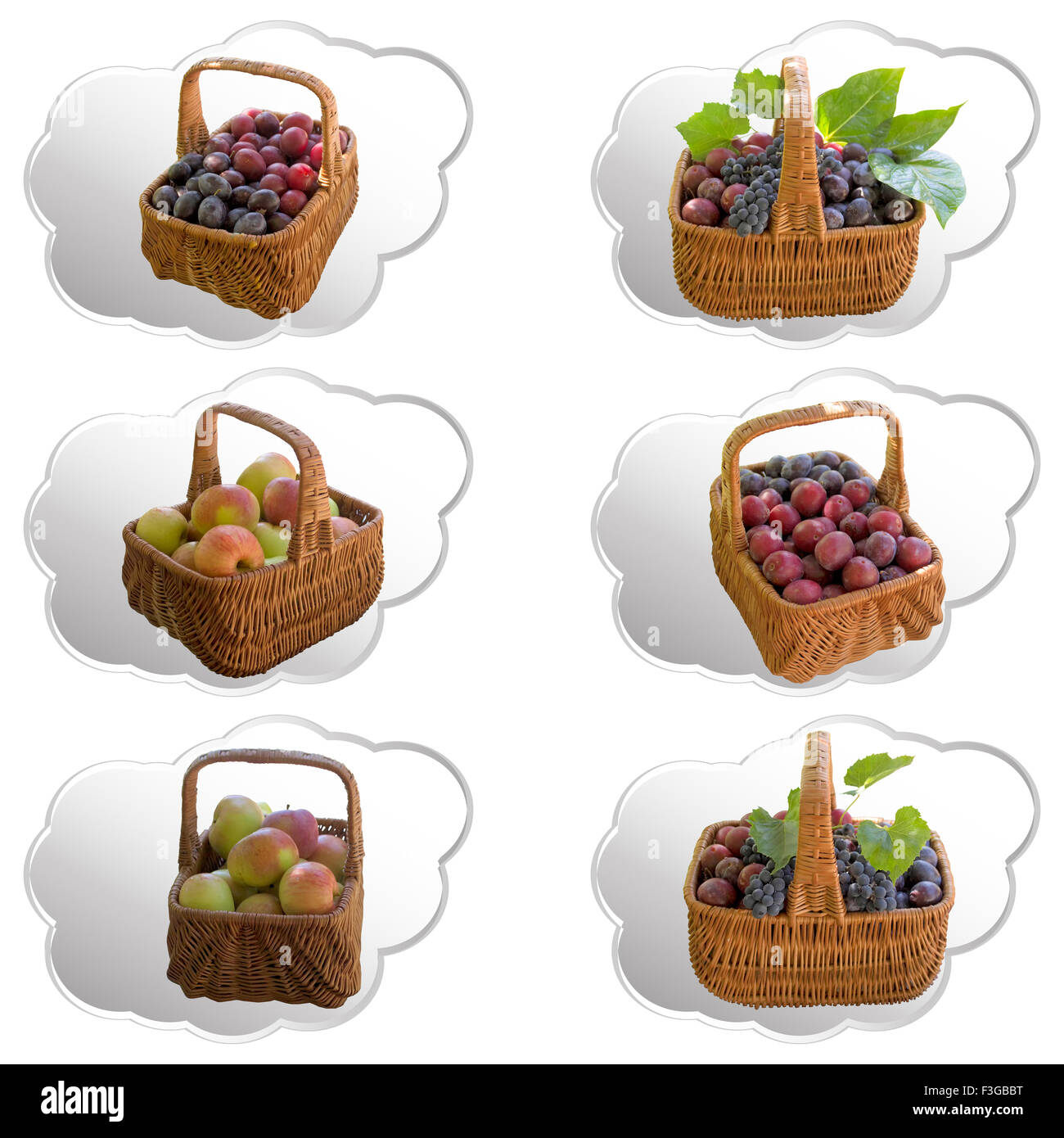 Apfel, Trauben, Pflaumen, Obst, Rohöl, Korb, reif, süß, Produkt, Obst. Stockfoto