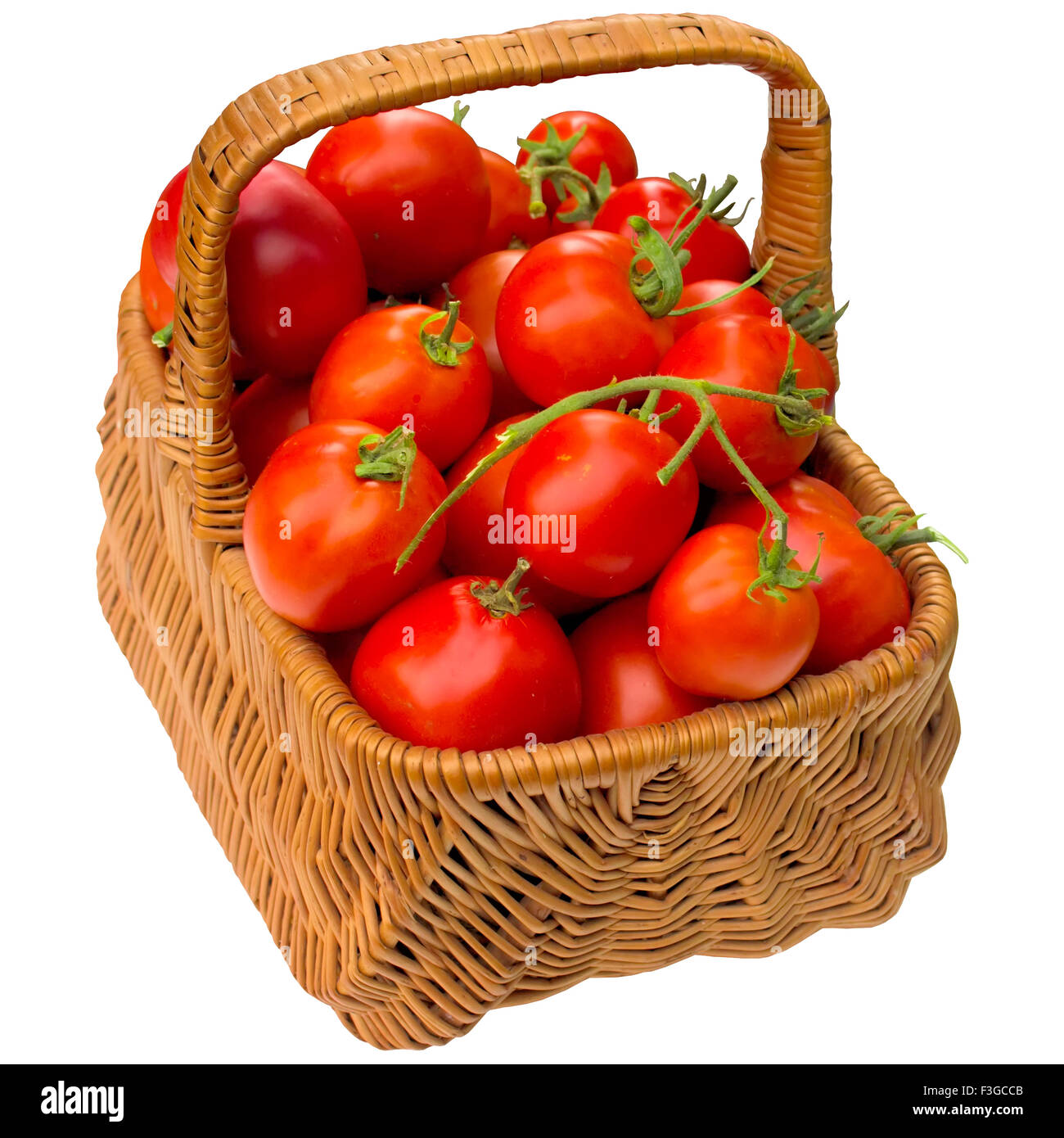 Tomate, reif, Korb, grün, rot, Gemüse, frisch, Tomate, Rebe, Heap. Stockfoto