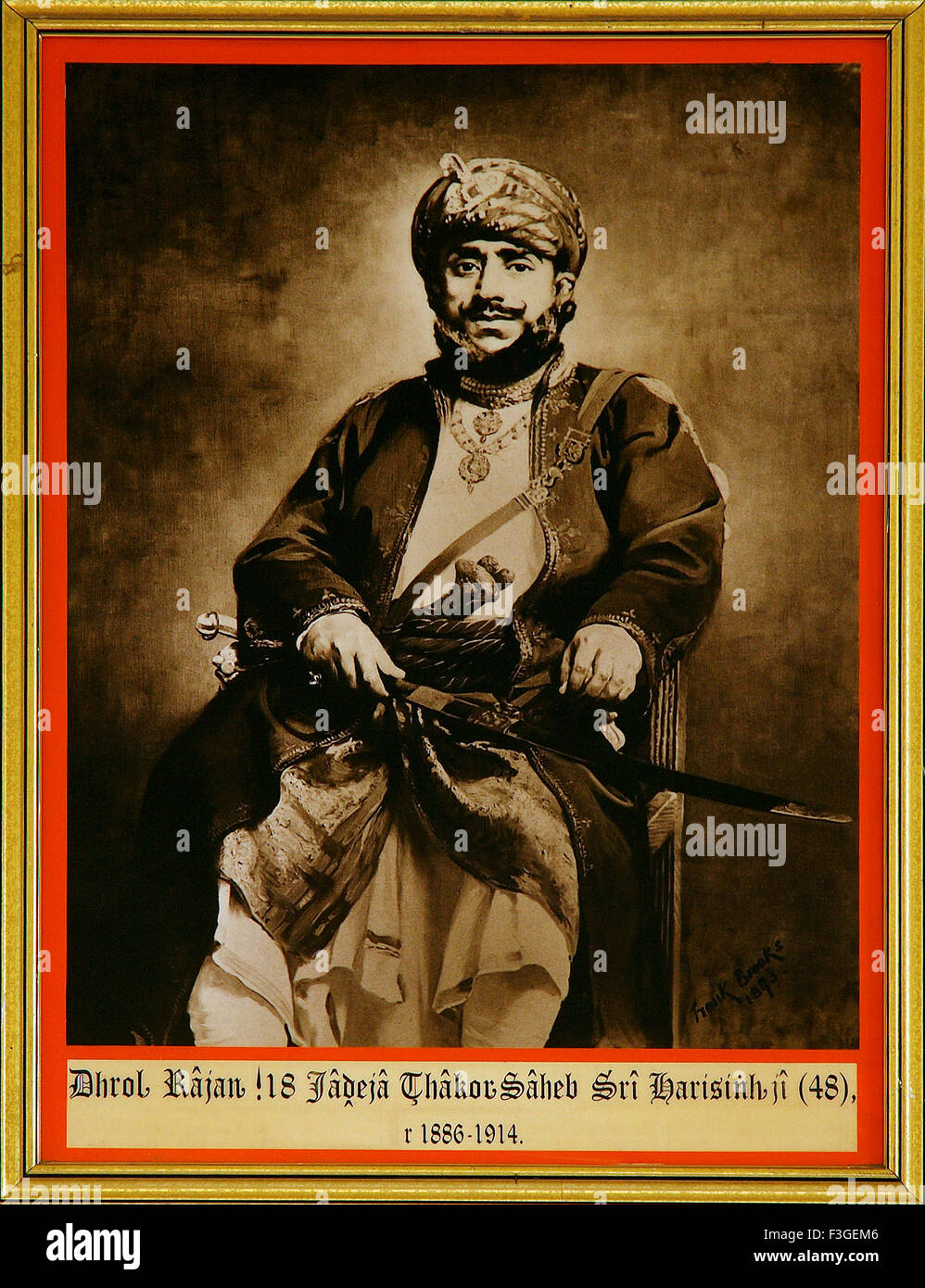 Malerei und alte zu königlichen Portrait Dhrol Rajan 18 Jadeja Thakur Saheb Sri Harisingh Ji 48 1886-1914; Gujarat; Indien nicht Herr Stockfoto