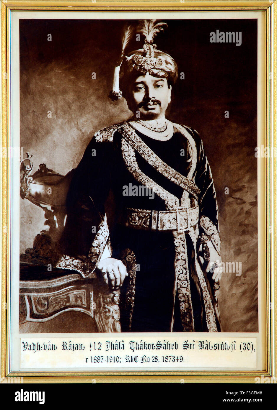 Malerei und alte königliche Porträt von Thakur Saheb Sri Bal Singh Ji 1885 1910; Gujarat; Indien nicht Herr Stockfoto