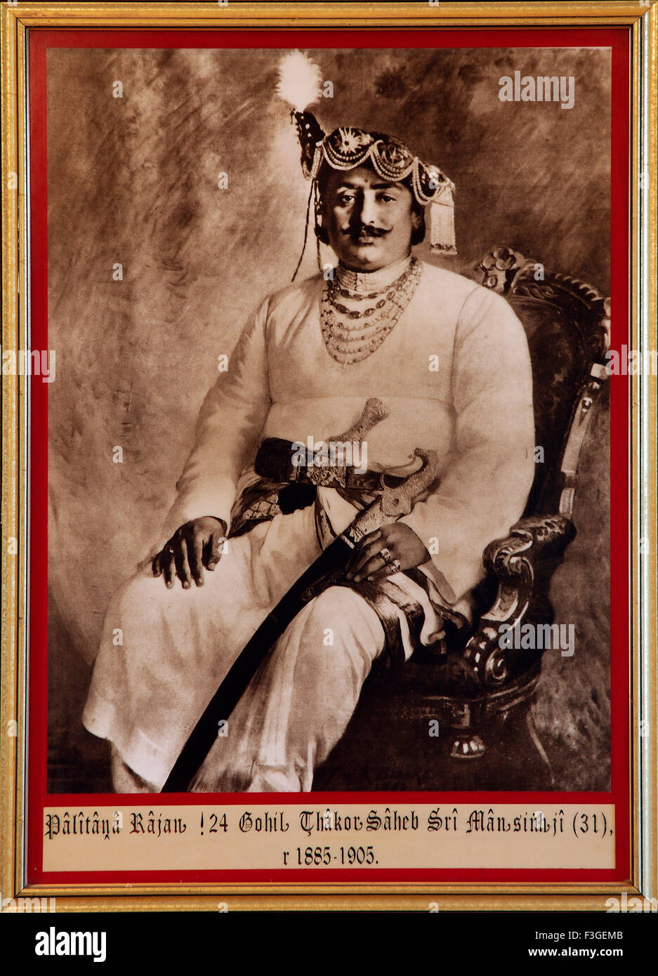 Malerei und alte königliche Porträt von Palitana Rajan Thakur Saheb Sri Mann Singh Ji; Gujarat; Indien nicht Herr Stockfoto