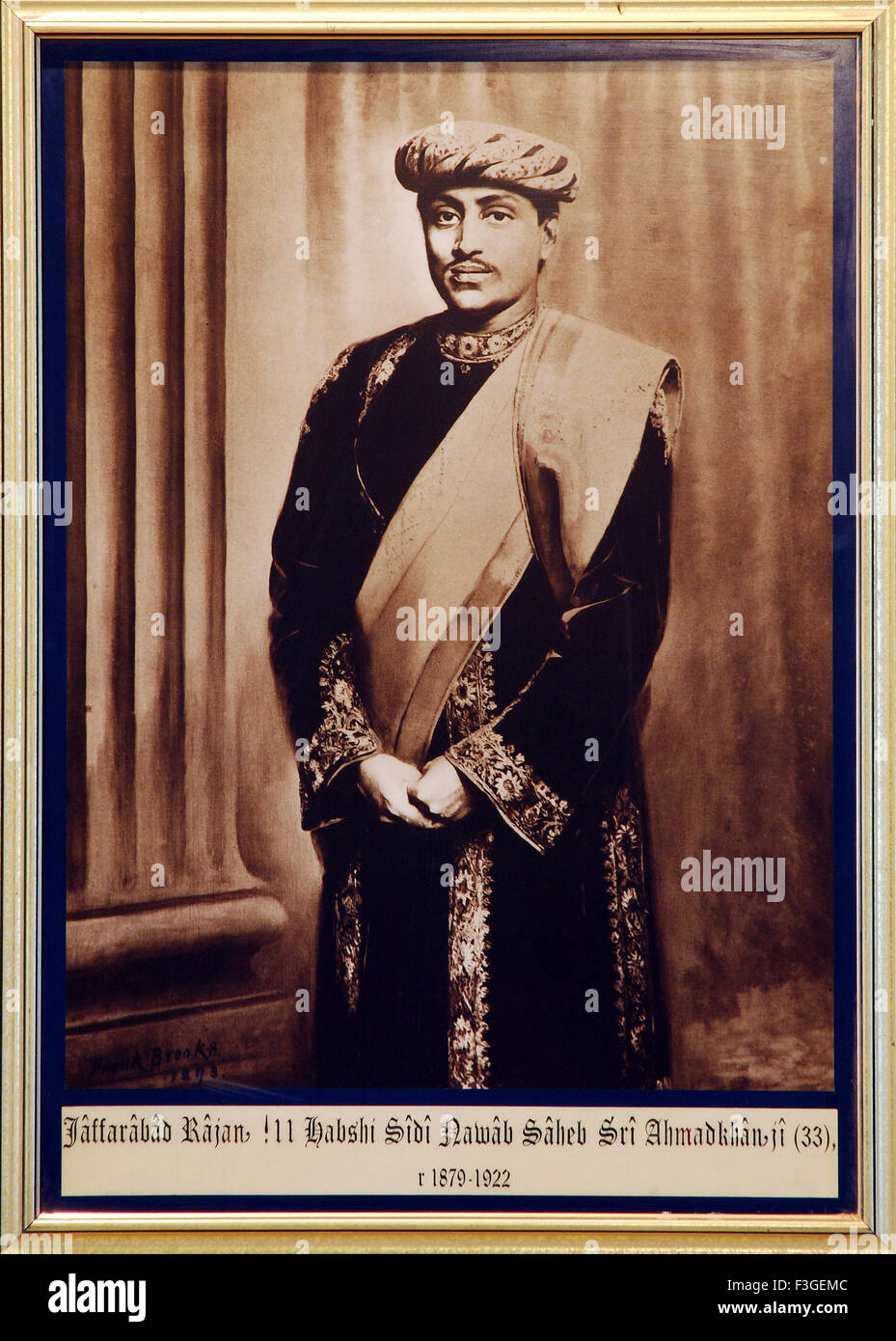 Malerei und alte königliche Porträt Jaffaraba Rajan Habshi Sidi Nawab Saheb Sri Ahmad Khan1879 1922; Gujarat; Indien nicht Herr Stockfoto