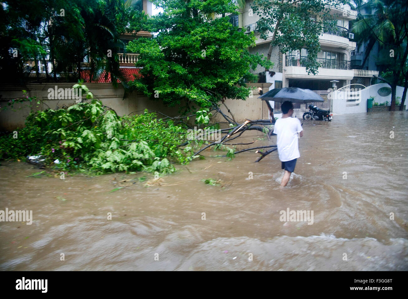 Monsoon Saison; Wasser anmelden Straße durch Starkregen datiert 5. july2006; Mumbai Bombay; Maharashtra; Indien Stockfoto