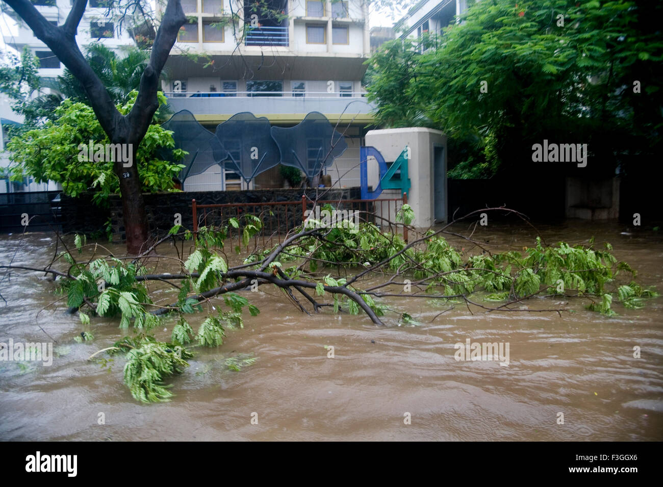 Monsoon Saison; Wasser anmelden Straße durch Starkregen am 5. july2006; Mumbai Bombay; Maharashtra; Indien Stockfoto