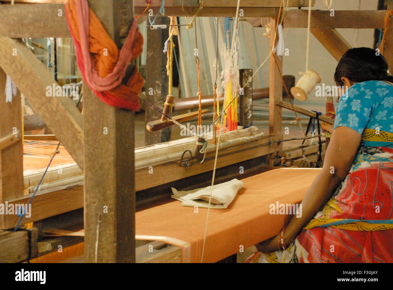 Handloom Making maheshwari Saree, Indien Stockfoto