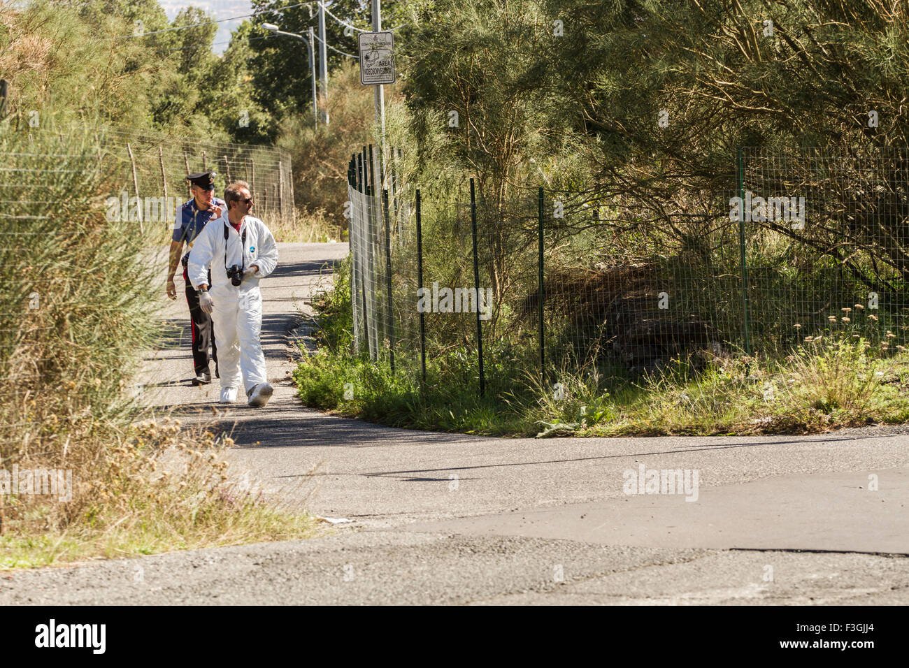 Nicolosi, Sizilien, Italien. 7. Oktober 2015. Eine Mädchen von zwanzig, Giordana Di Stefano, wurde in seinem Auto in Nicolosi, in erstochen Stockfoto