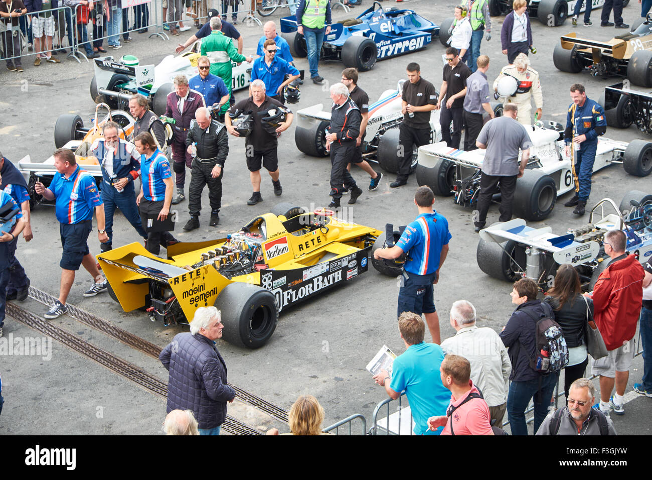 Historic Formula One Championship, Parc Ferme, 43. AvD Oldtimer-Grand-Prix 2015 Nürburgring Stockfoto