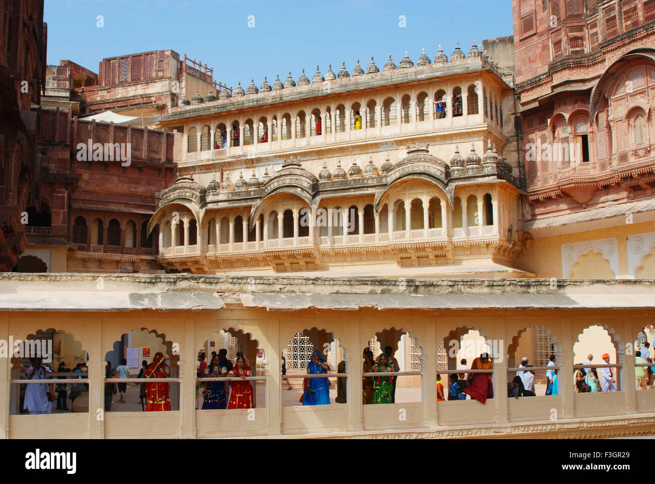 Paläste in Mehrangarh Fort; Jodhpur; Rajasthan; Indien Stockfoto