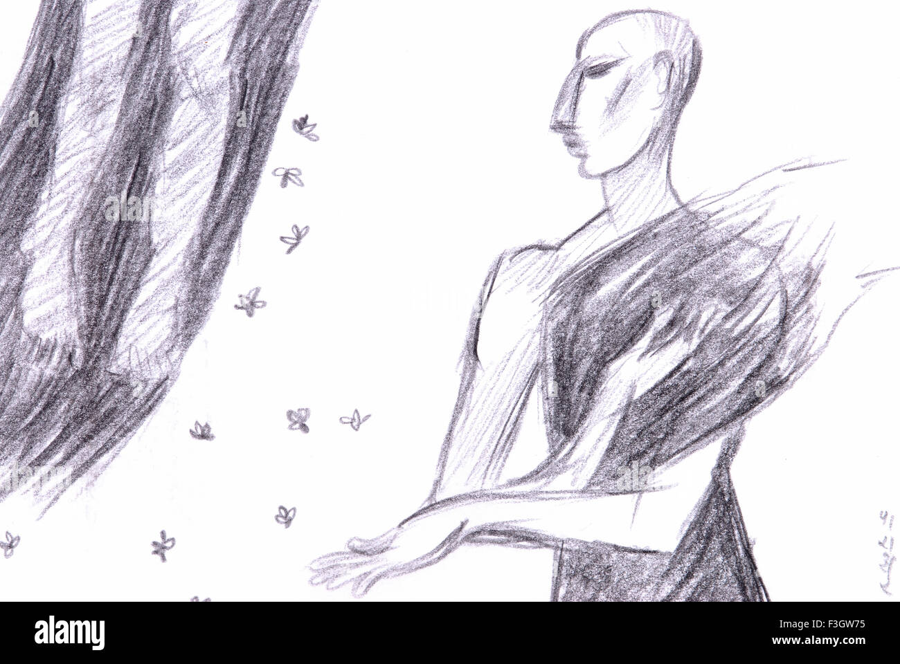 Erinnerung an seinen Guru Abbildung Kohlestift Zeichnung Stockfoto