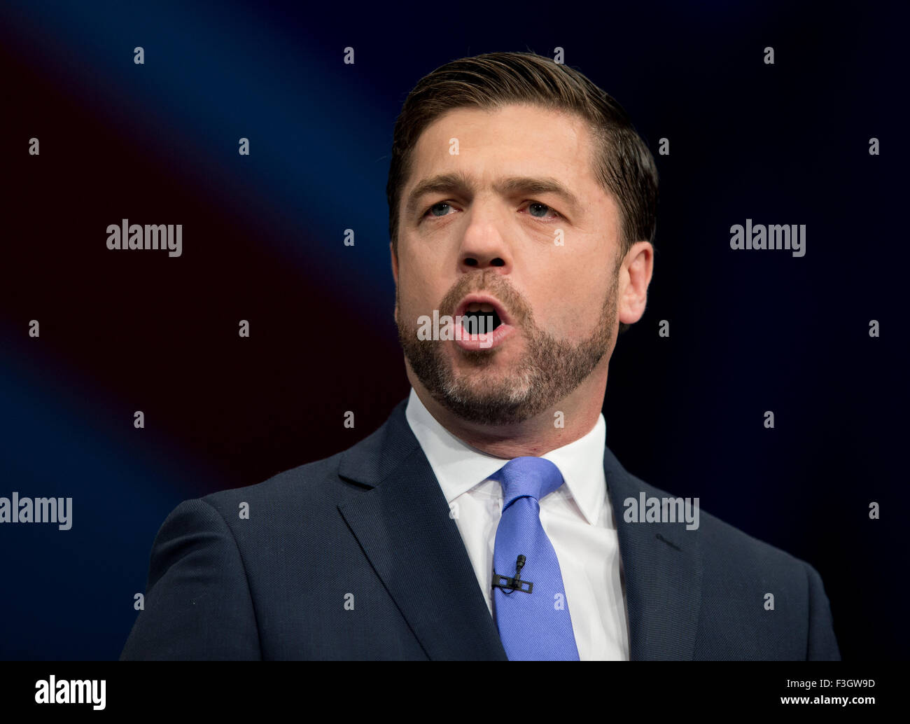 Manchester, UK. 7. Oktober 2015. Die Rt Hon Stephen Crabb MP, Staatssekretär für Wales, spricht bei der 2015 Parteitag der Konservativen in Manchester. Bildnachweis: Russell Hart/Alamy Live-Nachrichten. Stockfoto