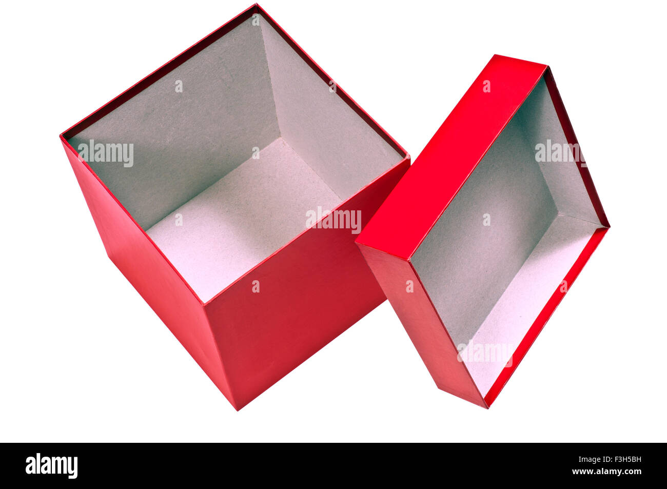 Rotes Feld leer mit Deckel Stockfoto