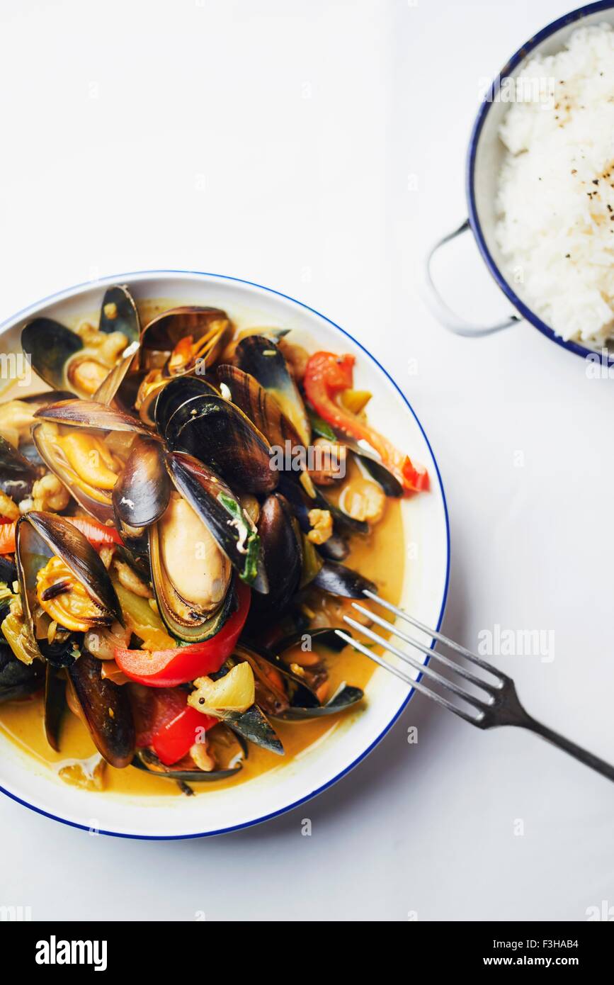 Südindische Fischcurry, Draufsicht Stockfoto