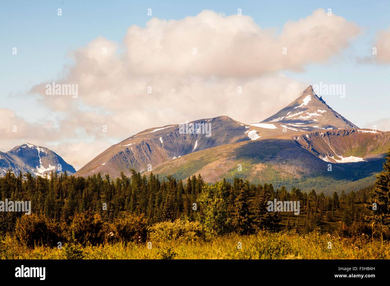 Ansicht des Berges Gipfel und Wald, Uralgebirge, Russland ...