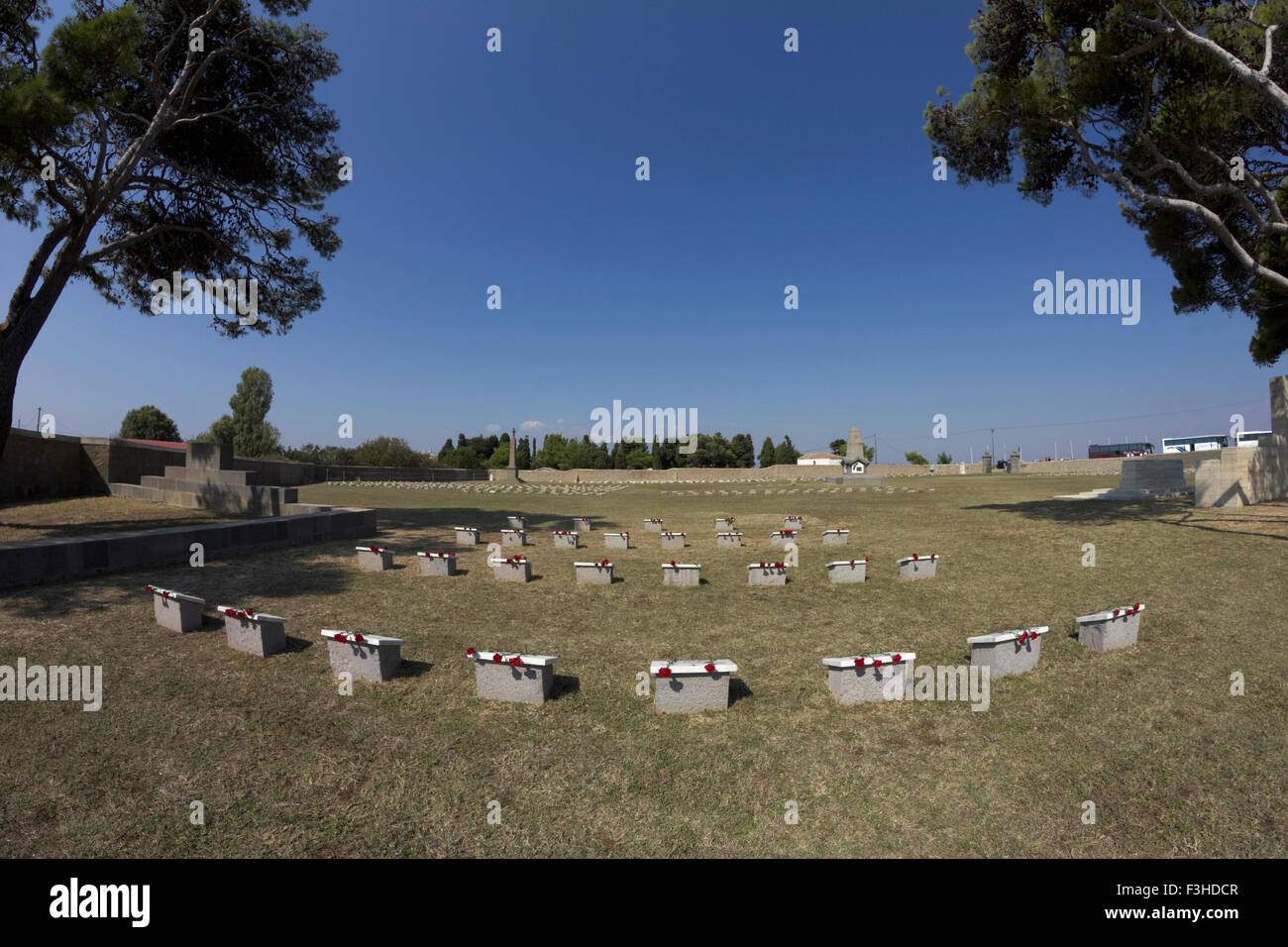 Weitwinkelaufnahme des Abschnitts russischen Friedhof nach dem Ende der Festveranstaltung in der CWGC Osten Mudros Friedhof statt Stockfoto