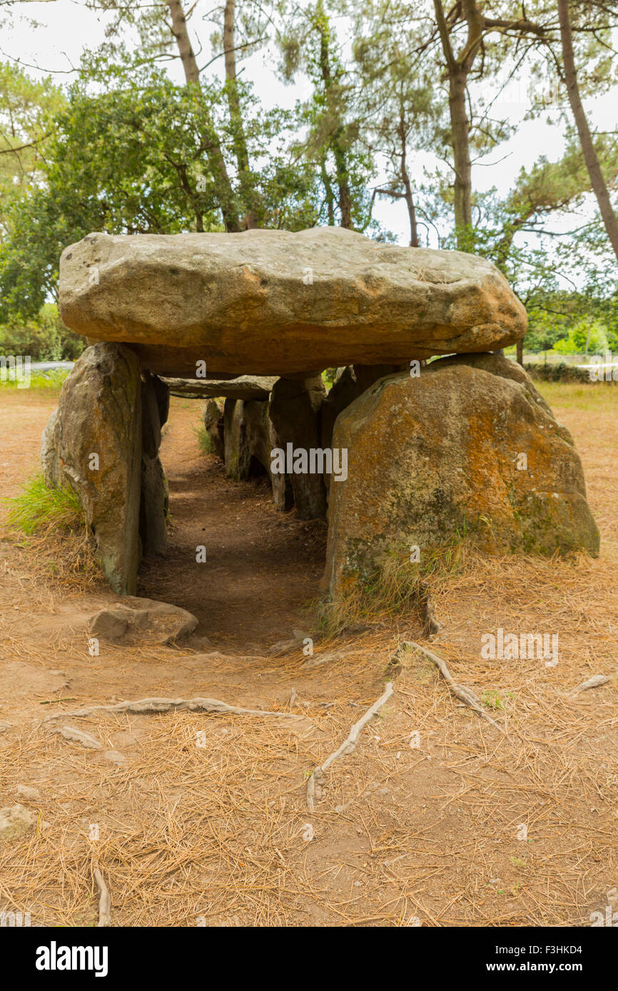 Prähistorischen Dolmen de Mané Kerioned, Carnac, Morbihan, Bretagne, Stockfoto