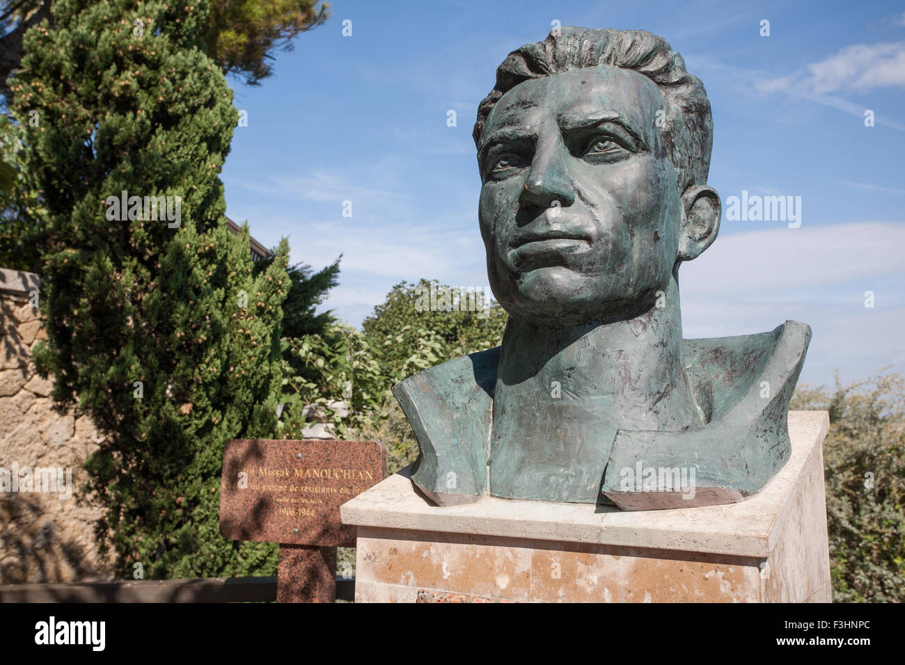 Statue von WWII Widerstandskämpfer Missak Manouchian in Memorial Park, Marseille, Frankreich Stockfoto