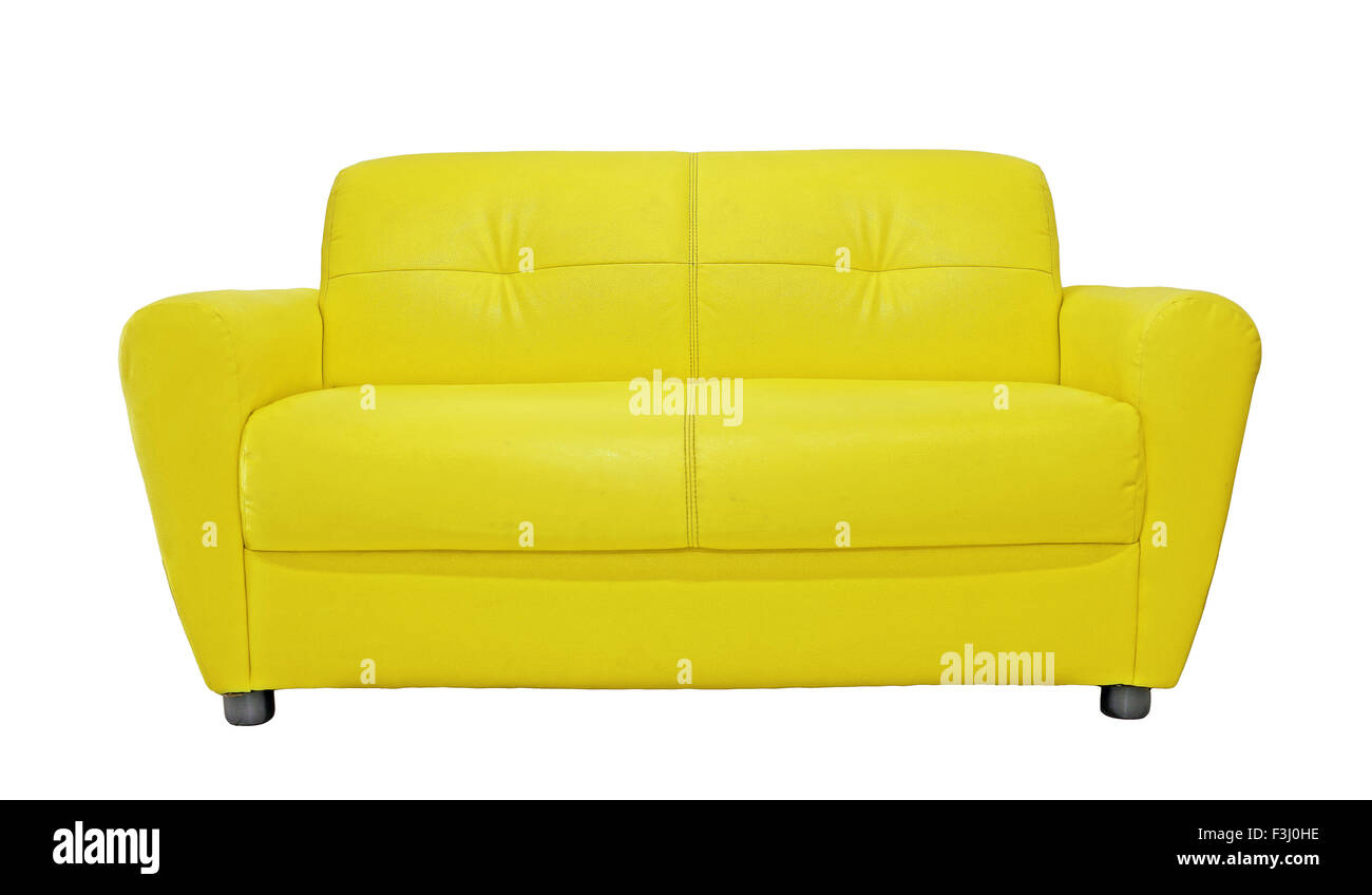 gelbes Sofa Möbel isoliert auf weißem Hintergrund Stockfoto
