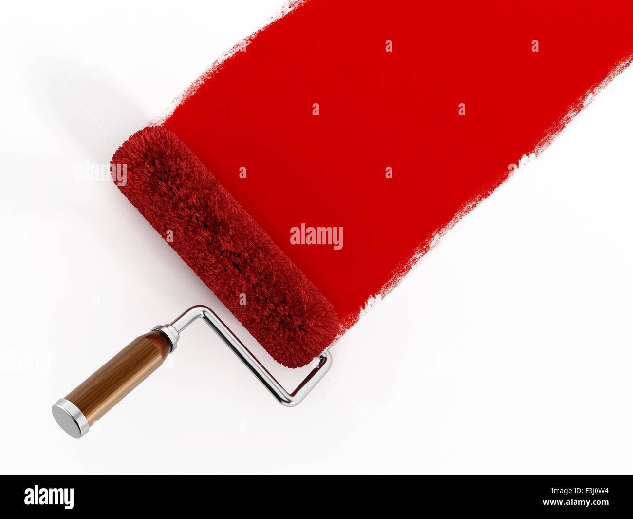 Roten Farbroller isoliert auf weißem Hintergrund. Stockfoto