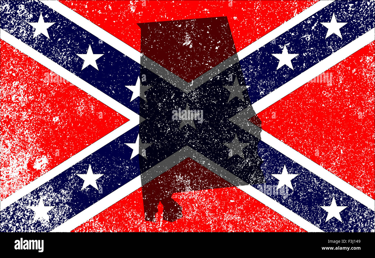 Die Flagge der Konföderierten während des amerikanischen Bürgerkrieges mit Alabama Karte Silhouette overlay Stockfoto
