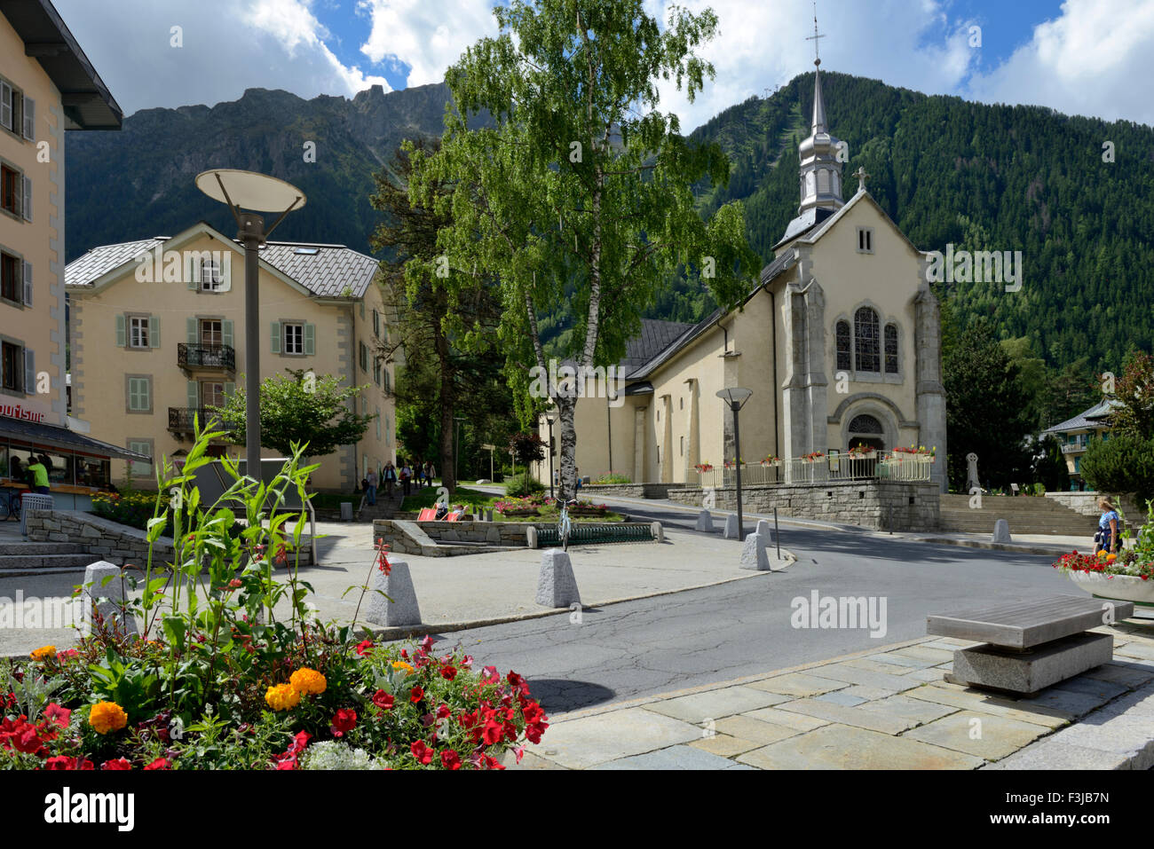 Kirche Saint-Michel. Chamonix Mont Blanc, Französische Alpen, Haute Savoie, Frankreich, Europa Stockfoto
