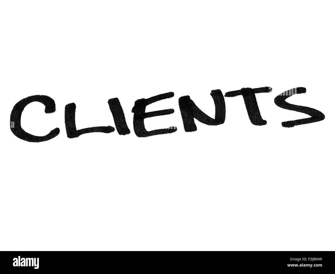 Wort-Kunden handgeschrieben mit schwarzem Filzstift isoliert auf weißem Hintergrund Stockfoto