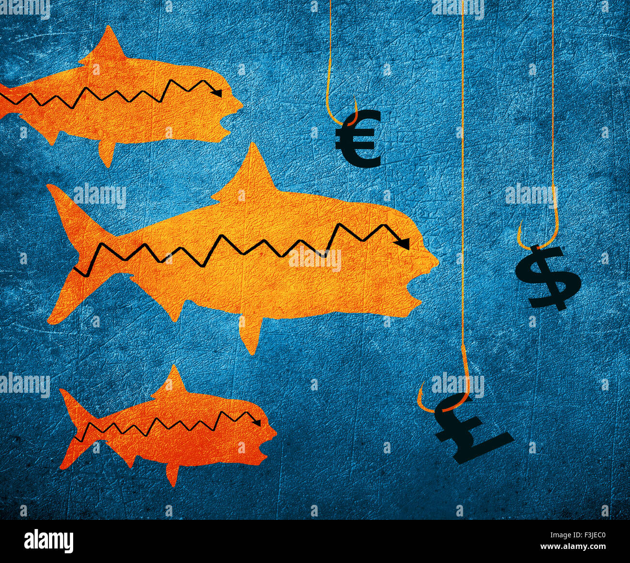 digitale Illustration symbol Fisch Angelhaken und Geld Stockfoto