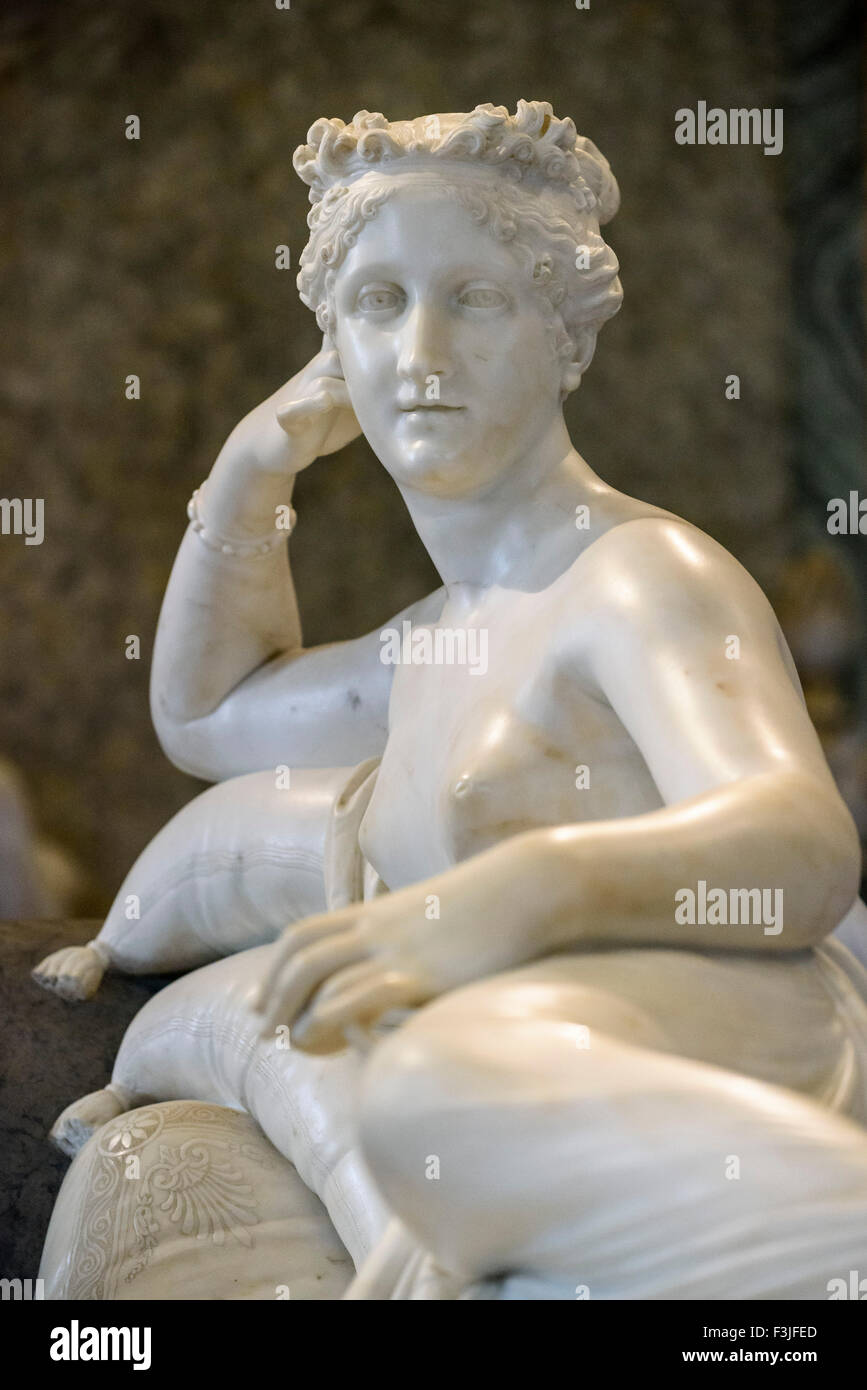 Rom. Italien. Die Galleria Borghese, Pauline Bonaparte als Venus siegreich, Skulptur von Antonio Canova, 1805/1808. Stockfoto