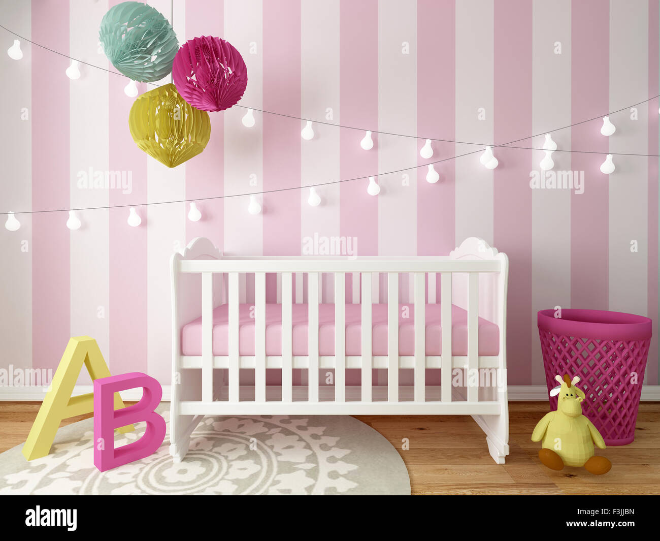 Baby-Innenraum, Kindergarten, 3d render Stockfoto