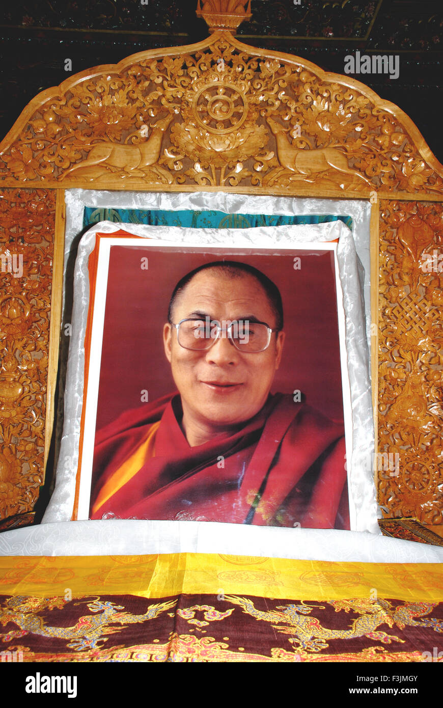 Dalai Lama Foto im Hauptsaal Thikse Kloster im Leh; Ladakh; & Bihar; Indien nicht Herr Stockfoto
