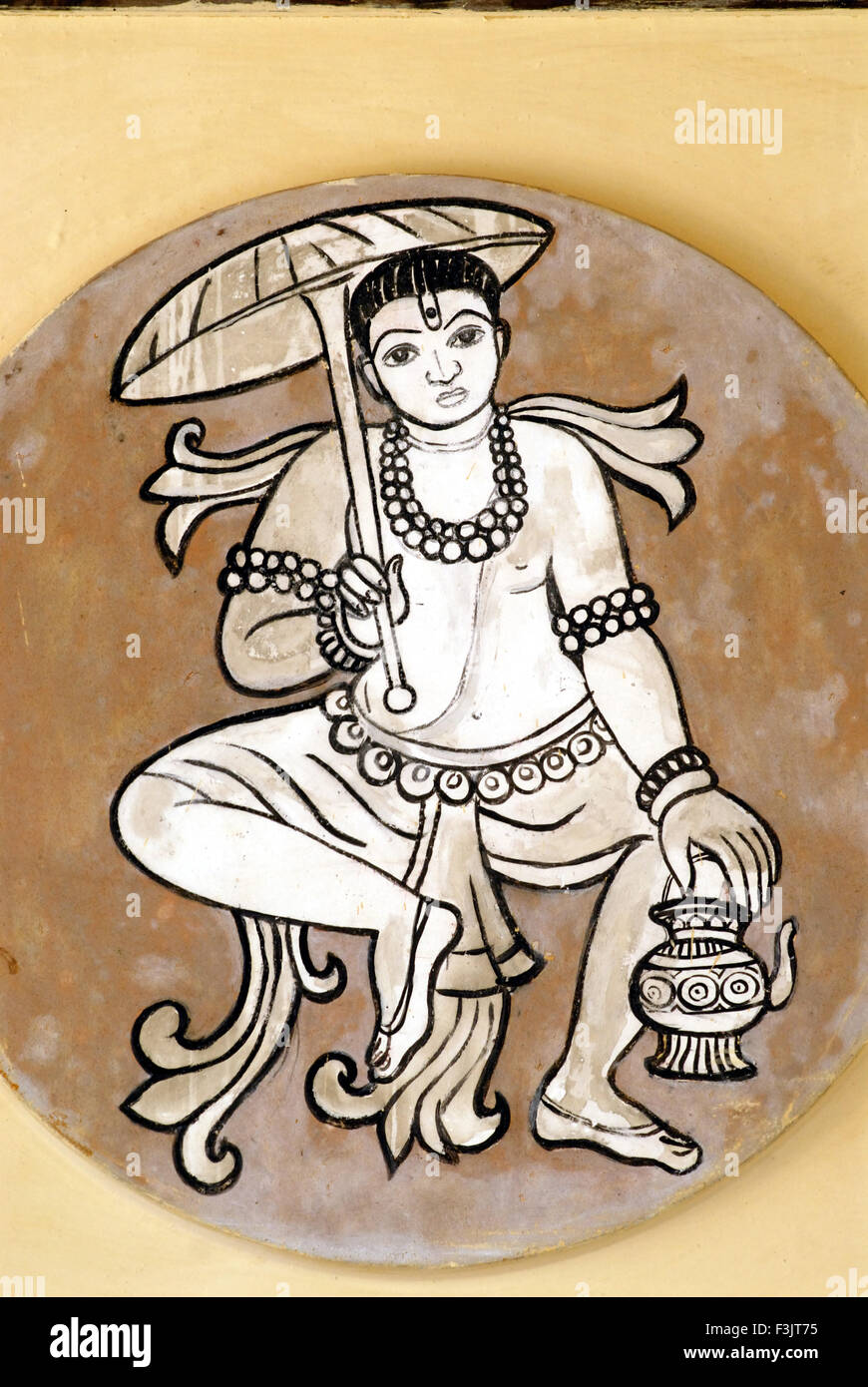 Wandmalerei Vamana fünfte Inkarnation Ambalpadi Udupi Karnataka Indien Stockfoto