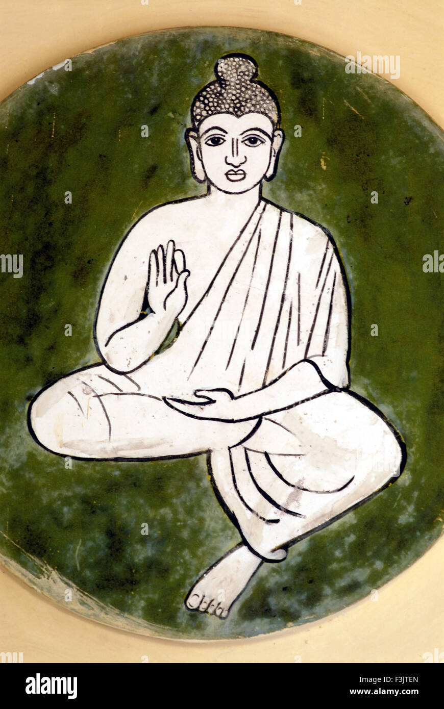 Wandbild Buddha neunten Inkarnation Lord Vishnu Ambalpadi Udupi Karnataka Indien Stockfoto