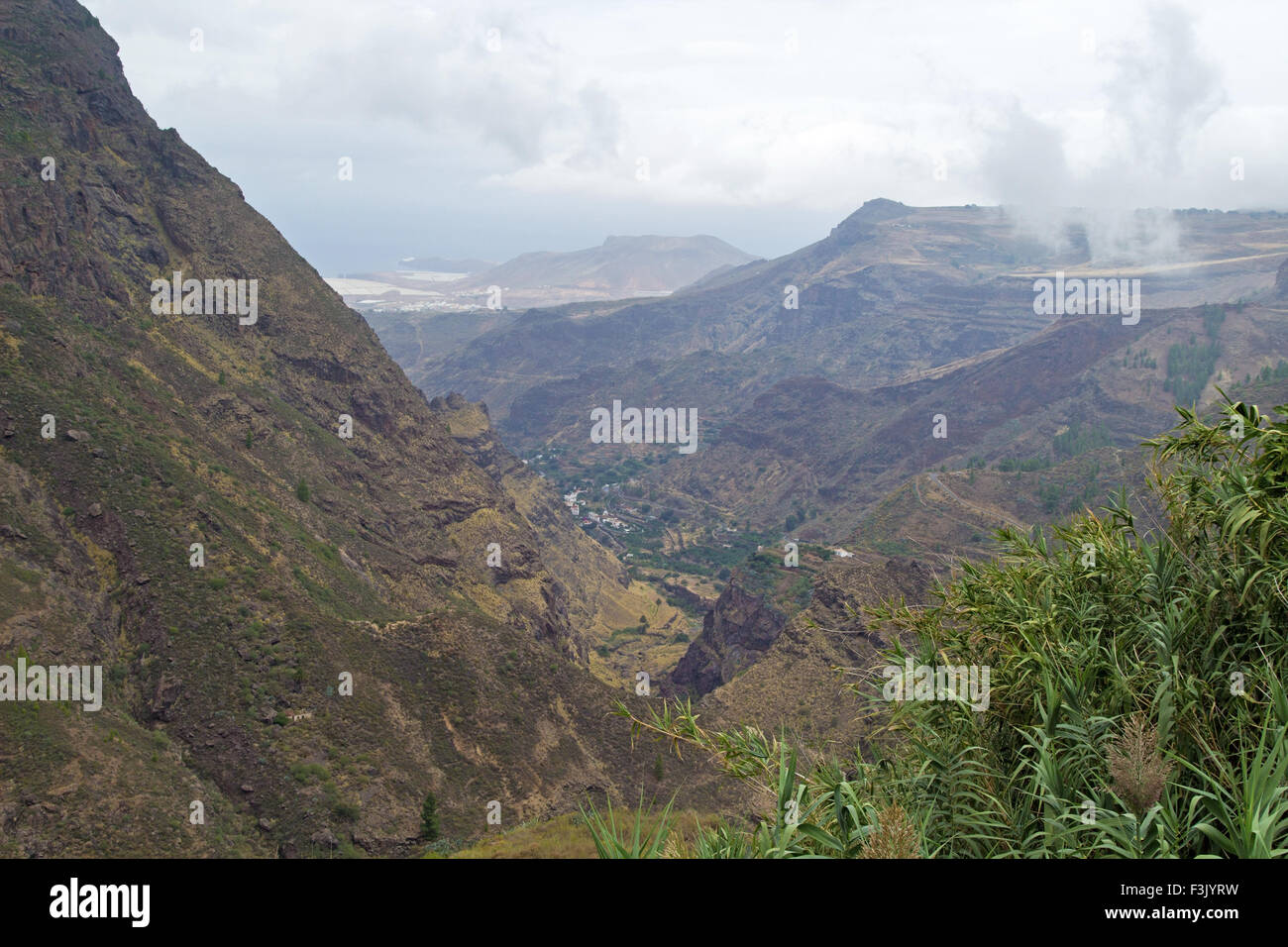 Tal von Agaete, eines der meisten wichtige Nankai Gebiete auf der Insel Gran Canaria bewölkt Tag Stockfoto