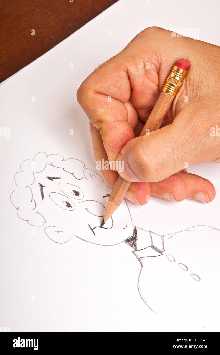 männliche Handzeichnung eine Cartoon-Figur Stockfoto