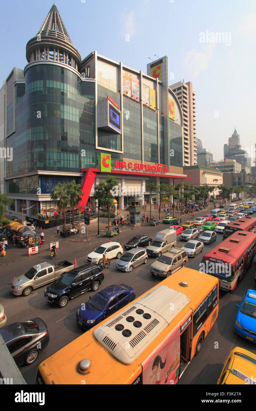 Thailand, Bangkok, Ratchadamri Road, Verkehr, Supermarkt, Stockfoto