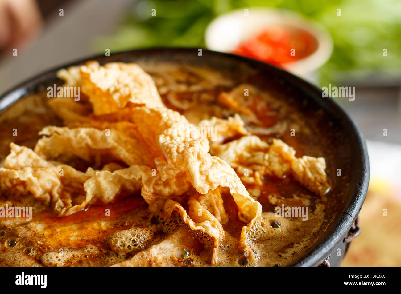 Ziege-Suppe im heißen Topf mit Tofu Blatt und Gemüse Stockfoto