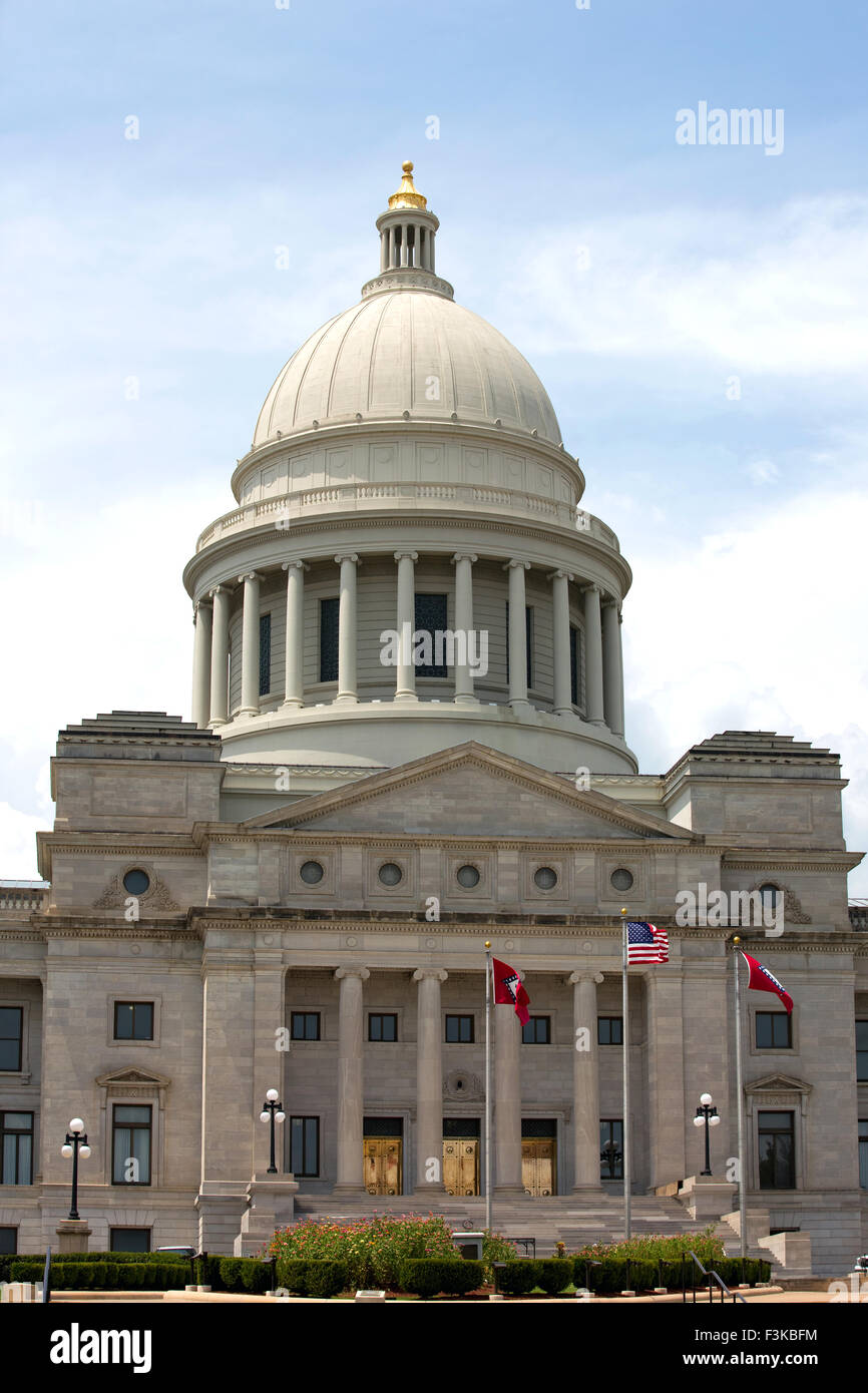 Der vordere Eingang des Arkansas Hauptstadt Gebäudes befindet sich in Little Rock, Arkansas, USA. Stockfoto
