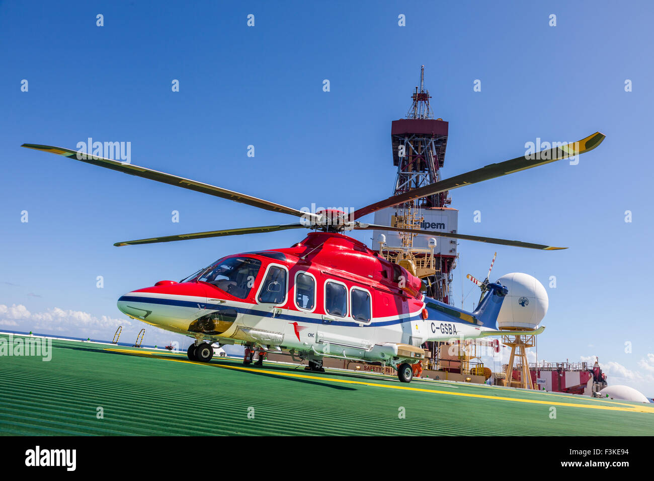 An Deck der Schiffe Hubschrauber Stockfoto