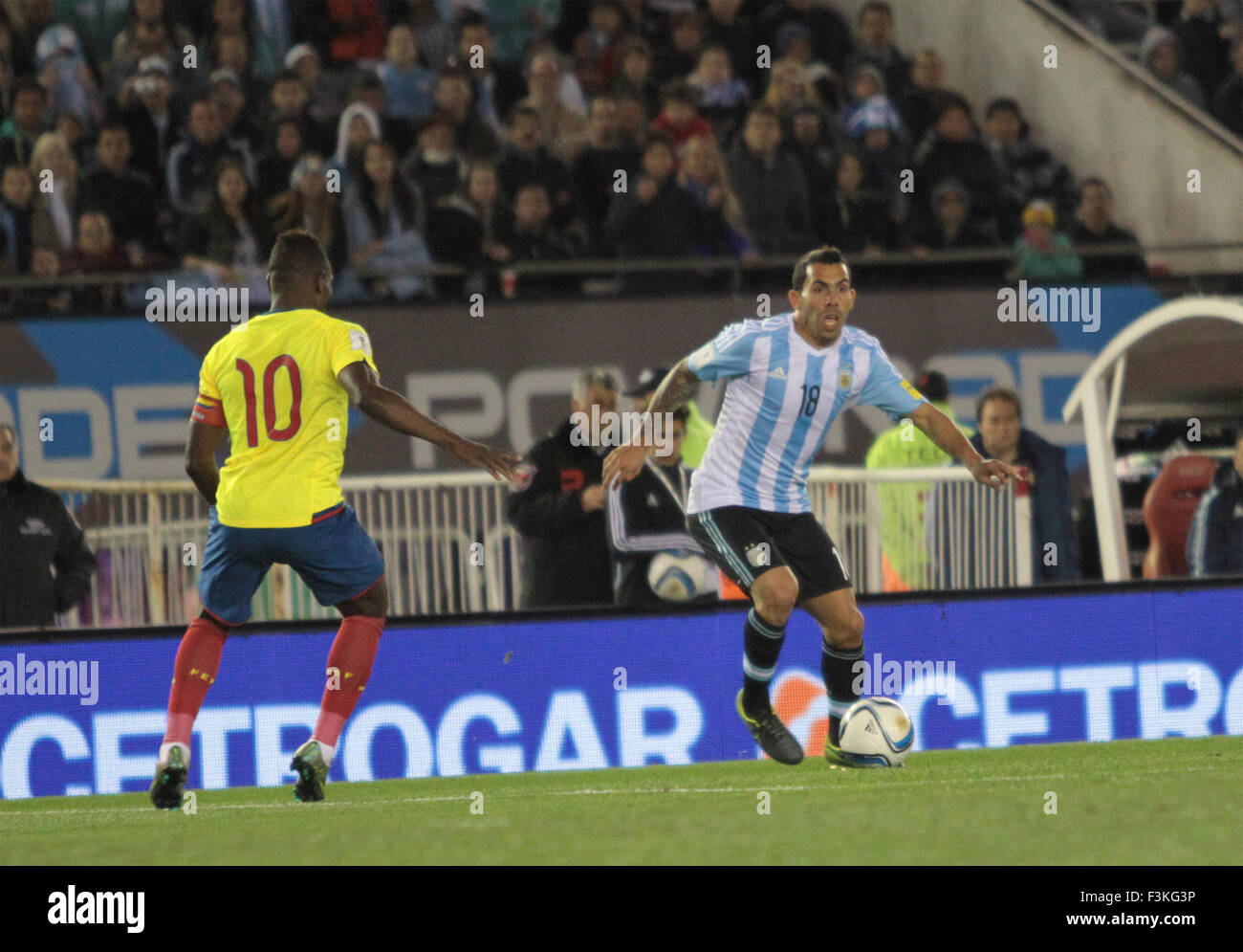 Buenos Aires, Argentinien. 9. Oktober 2015. -Tevez von Argentinien in der ersten Runde auf Qualifikationsspiele zur WM Russland 2018 gegen Equador in monumentalen Stadion. (Foto: Néstor J. Beremblum) Bildnachweis: Néstor J. Beremblum/Alamy Live-Nachrichten Stockfoto