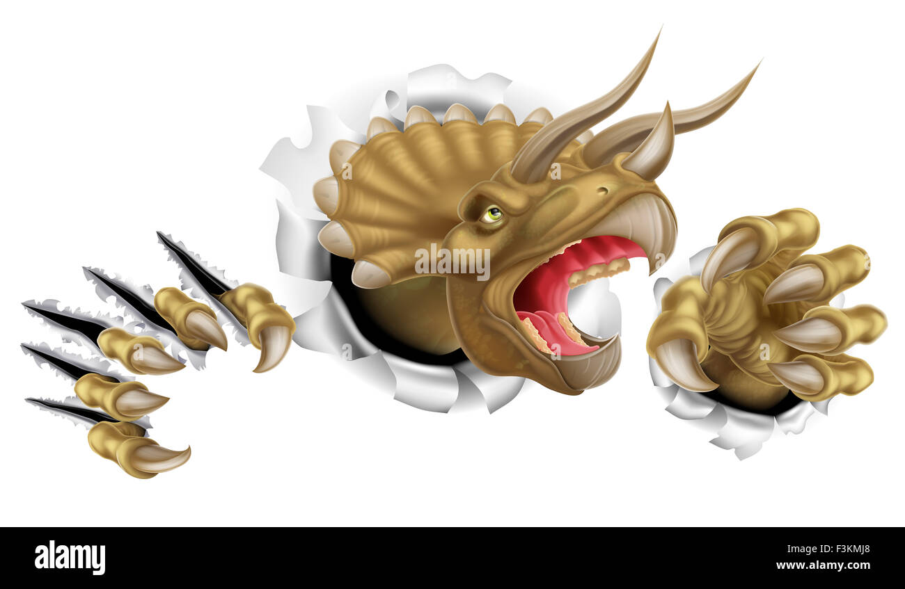 Triceratops Dinosaurier kratzen, Rippen und durch die Wand mit seinen Krallen reißen