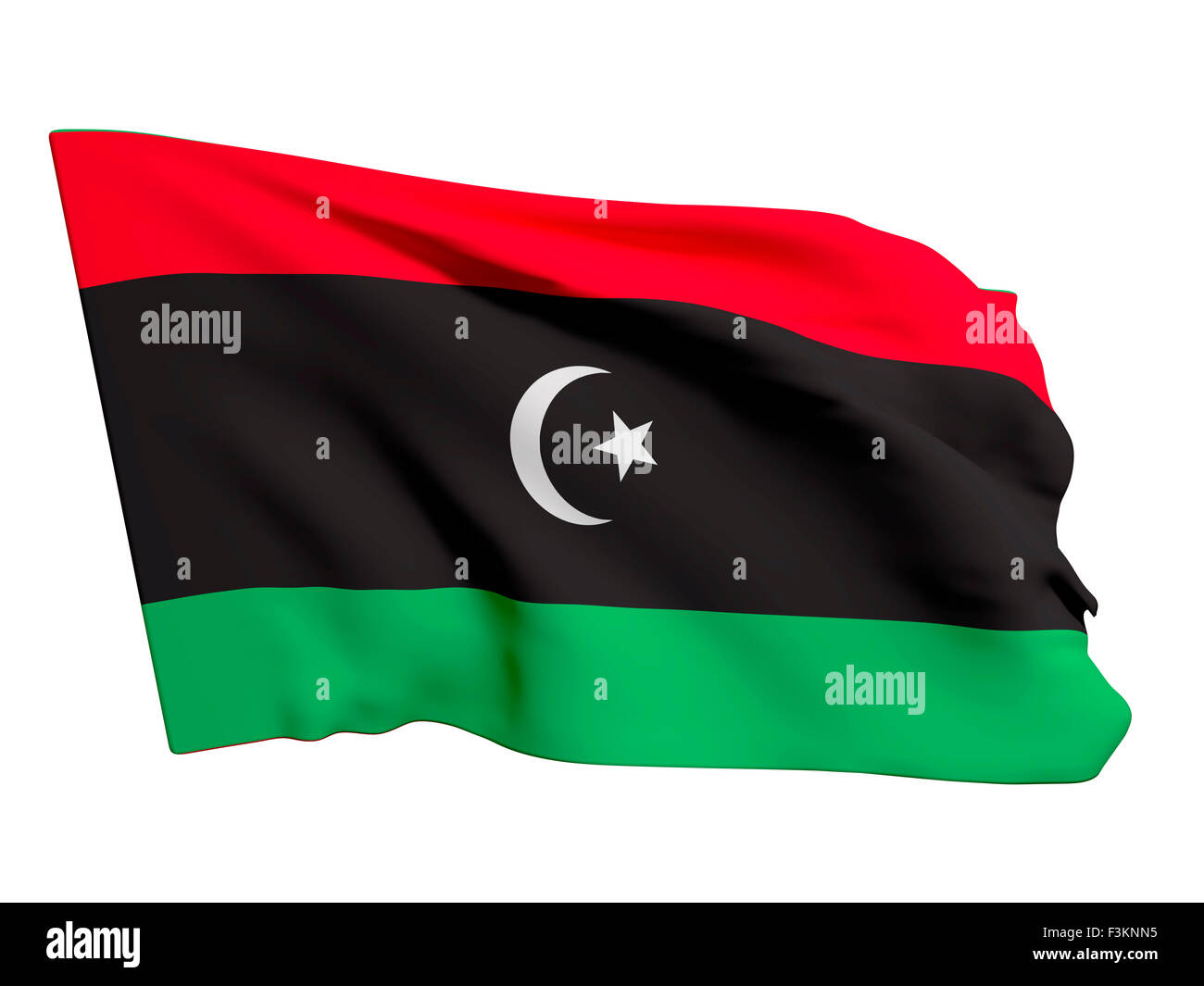 3D-Rendering einer Od und schmutzige Libyen Fahnenschwingen auf weißem Hintergrund Stockfoto