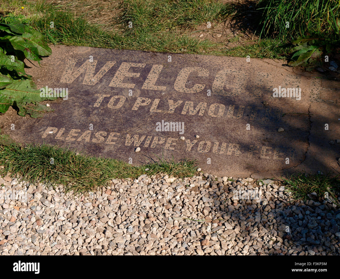 Willkommen bei Plymouth "Fußabtreter" entlang der Südwestküste-Weg, Plymouth, Devon, UK Stockfoto
