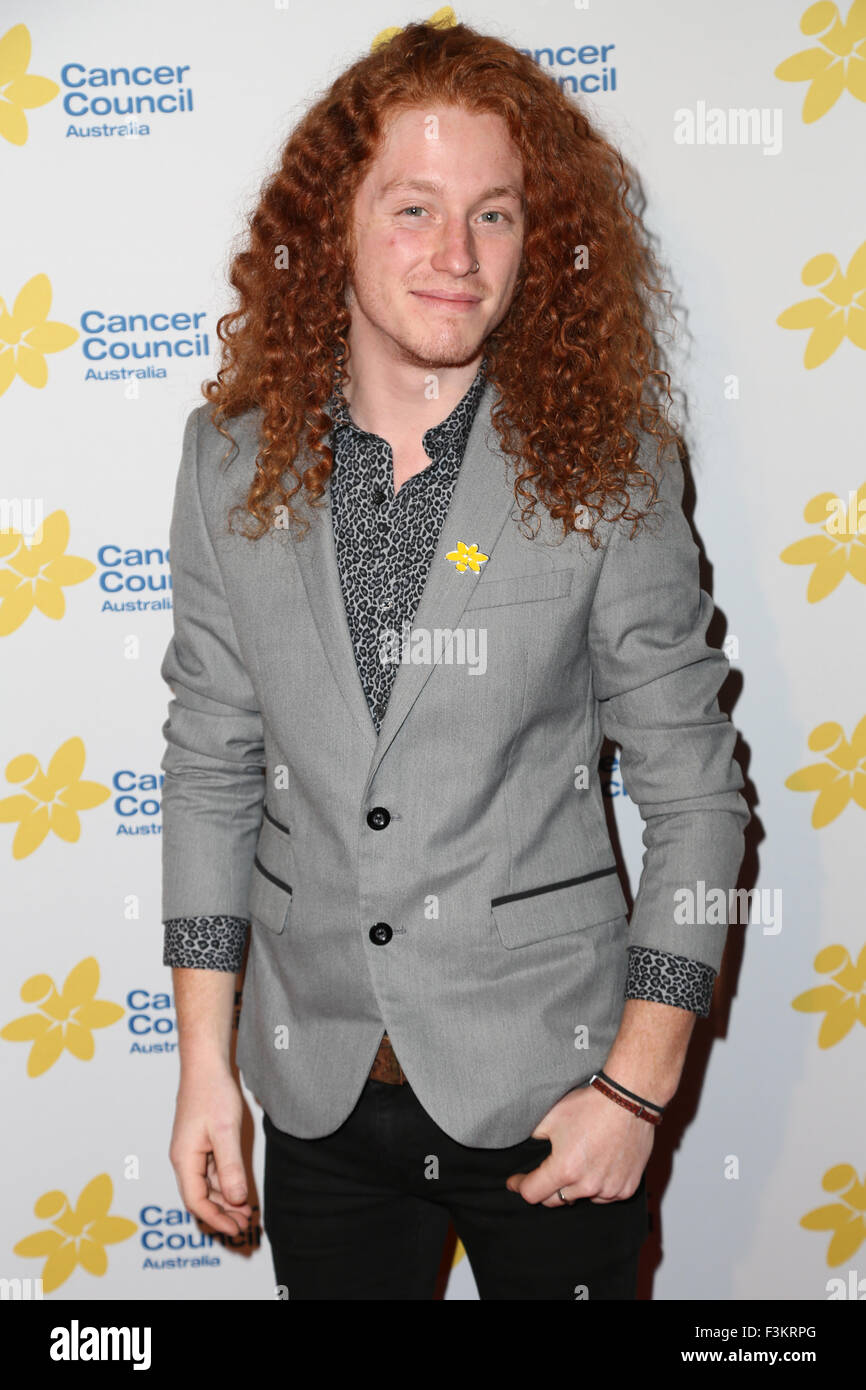 Sydney, Australien. 9. Oktober 2015. X Factor Kandidat Jimmy Davis kommt auf dem roten Teppich in Cancer Council Australia Smaragde & Ivy Ball in Sydney Town Hall. Bildnachweis: Richard Milnes/Alamy Live-Nachrichten Stockfoto