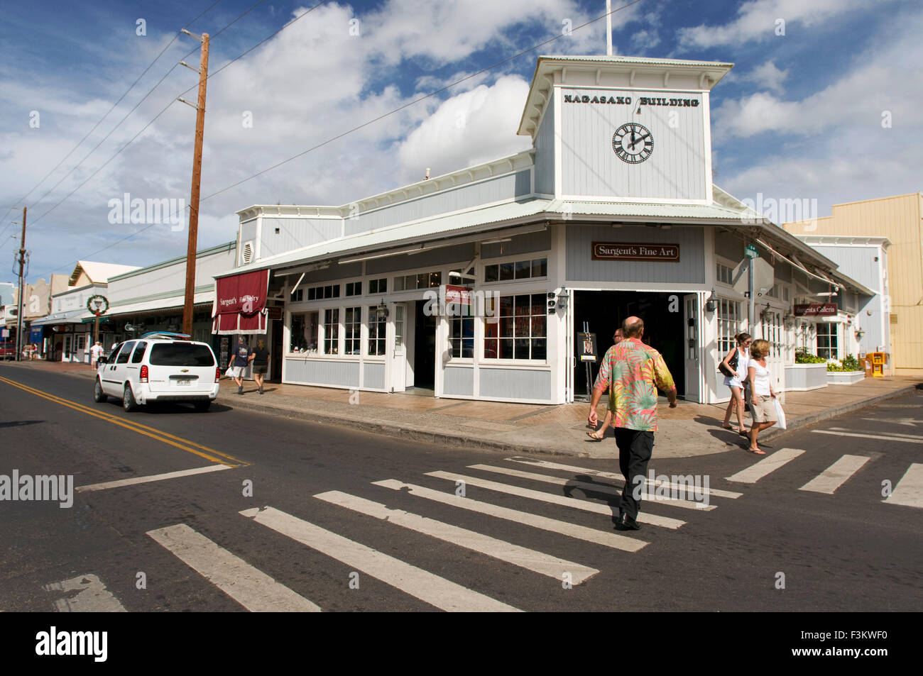 Nagasako Gebäude. Sargents bildende Kunst. Geschäfte im Zentrum von Lahaina, Maui, Hawaii.  Front Street.  Einer der beliebtesten Orte, um Stockfoto