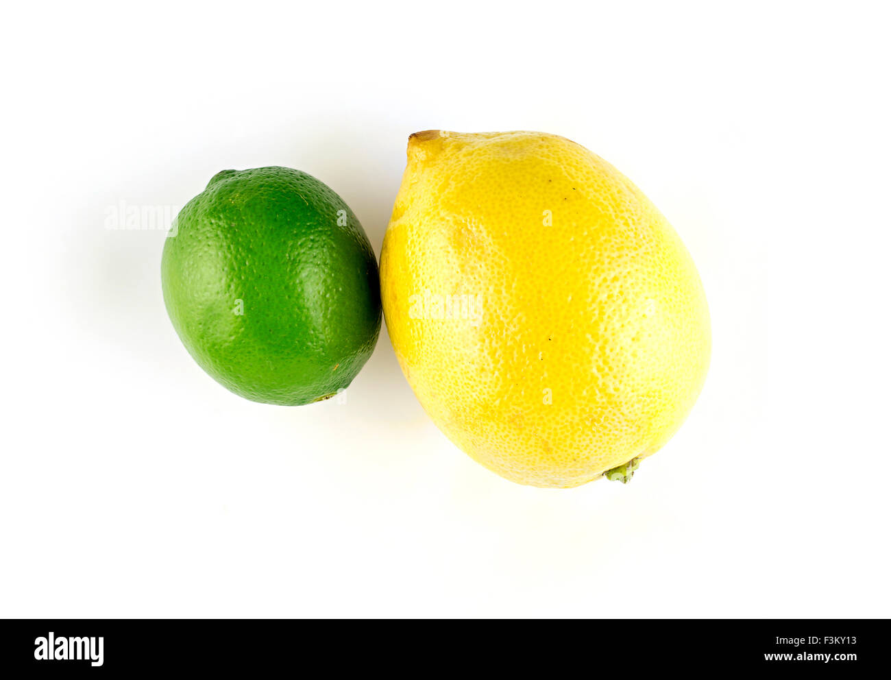 Zitrone und Limone gegen weiß Stockfoto